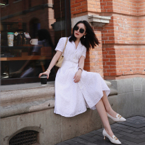 Zhao Jizu Xiao White Dress French vintage double - deck heavy cotton - linen embroidery hollowed dress