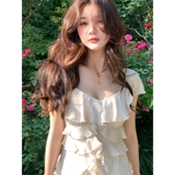 Летнее шифоновое платье без рукавов, изысканный стиль, подходит для подростков, французский стиль, цветочный принт, V-образный вырез