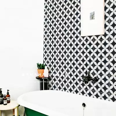 Under the banana) front) black and white fish bones Nordic powder room tile kitchen non-slip floor tiles balcony bathroom wall tiles