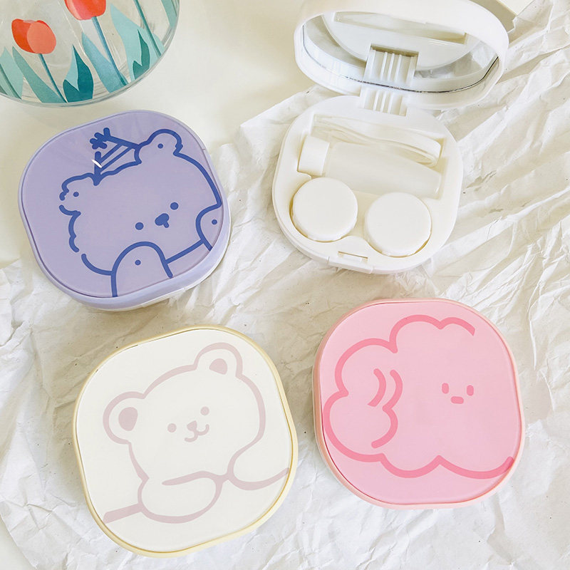 Pupil Box Lins Line Bears Cute Retro Simple about portable contact lenses Nearsightedness Care Partner