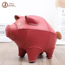  Handmade anti-fall first layer cowhide piggy bank savings pig solid color large capacity lucky Laifuwang change coin pressure year old