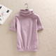 Spring and Autumn Korean Style Medium Sleeve Large Size Bottoming T-Shirt Women's Turtleneck Pure Cotton Brushed Short Simple Solid Color Top Small Shirt