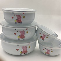  Enamel fresh-keeping bowl set Nordic 5 into Pig Paige enamel soup bowl instant noodle bowl can be heated childrens cartoon