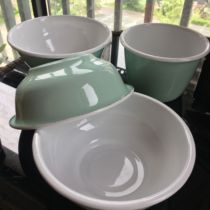  Thickened enamel bowl Fruit bowl Salad bowl Extra thick enamel bowl Nostalgic old-fashioned flat bottom bowl Large soup bowl