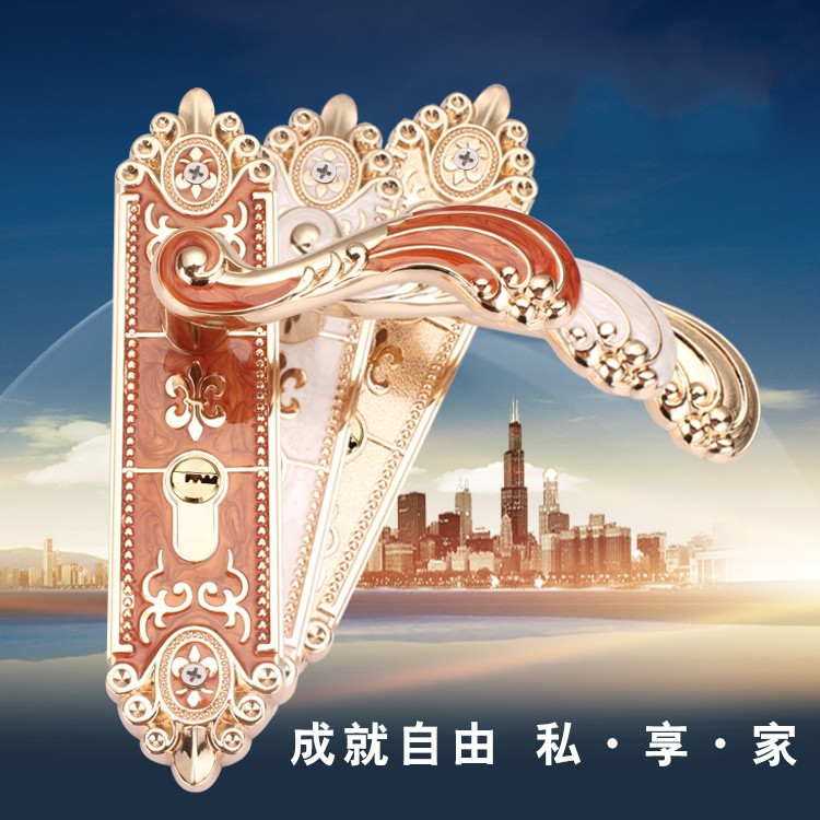 European-style indoor door bedroom door lock three pieces of solid wooden door anti-theft door double lock tongue handle lock accessories