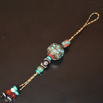 Tibetan loose beads turquoise copper beads chalcedony three-eyed dzi beads car hanging home decoration accessories Nepal