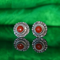 Original Tibetan pure silver adorned with earbuds natural ruby earrings Round Fashion Retro Ear Pendant Nepal National Wind