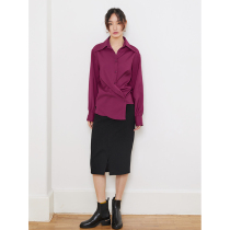 mytopbuyer spring and autumn texture black shirt foreign style fashion design sense niche Purple long sleeve top women