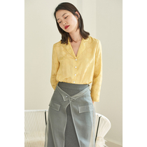 topbuyer goose yellow jacquard small lapel silk cotton satin shirt female white Joker temperament top spring and summer