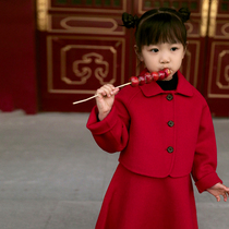 Girls cashmere coat 2022 winter new baby foreign style double-sided wool coat woolen suit red coat
