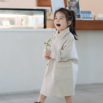 Girls wool coat winter new super foreign style medium and long baby solid color double-sided cashmere childrens woolen coat
