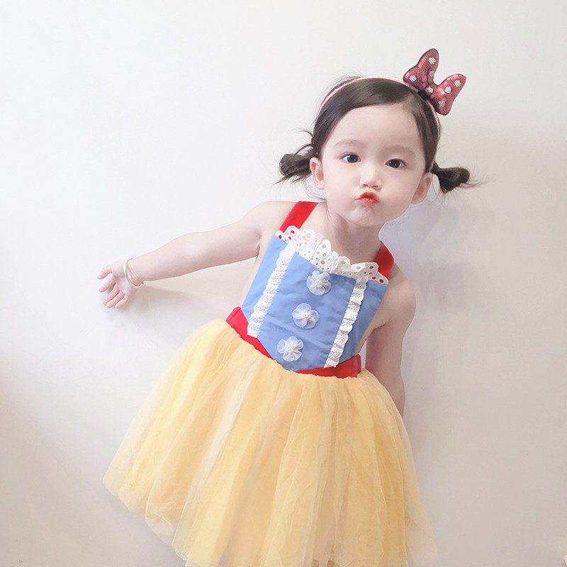 Girls' dress summer one-year-old baby princess dress fluffy yarn Snow White children's skirt