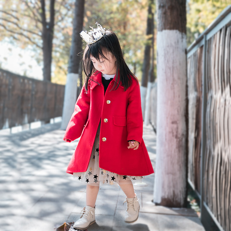 Girls' coat 2022 new winter clothes baby girl woolen foreign style New Year's coat double-sided woolen woolen coat for children