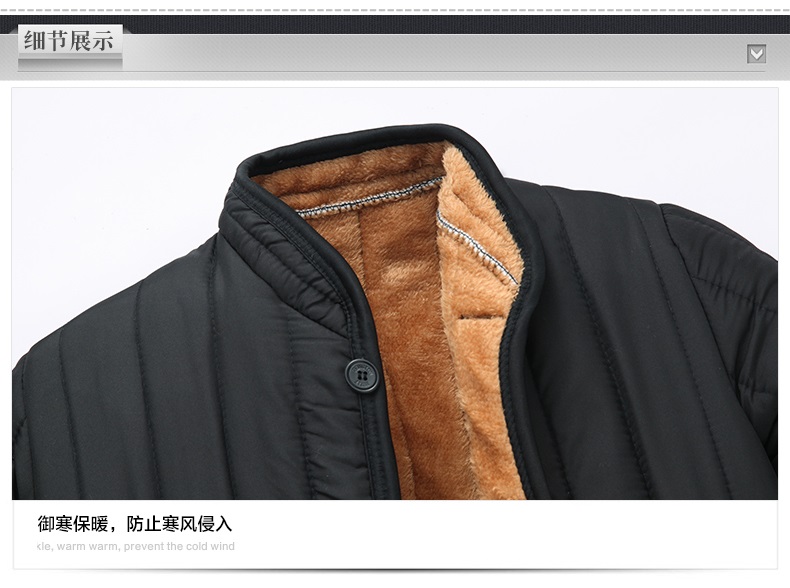 Cộng với áo khoác nhung cho nam mùa đông ấm áp áo khoác cha trung niên cotton áo khoác trung và cổ áo bông cổ áo phao lông vũ