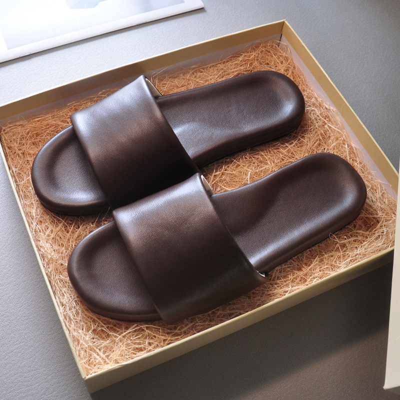 High-End Light Luxury Sheepskin Slippers for Home Indoor Use, with Rubber Soles, Genuine Leather Slippers for Men and Women, Non-Slip, Silent, Soft Soles