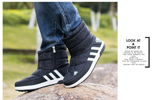 Giày tuyết nam booties Phiên bản Hàn Quốc của giày thủy triều nam đế giản dị cộng với giày cotton nhung ấm bằng phẳng với giày cotton chống trượt dày mùa đông giày nam cổ lửng da bò
