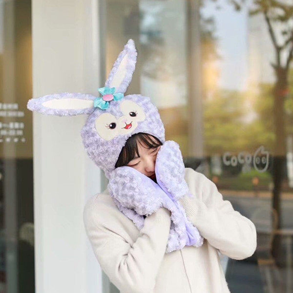 Winter Warm Xingdailu Scarf Gloves Hat All-in-One Three-piece Set Female Plush Cute Girl Heart Versatile Scarf