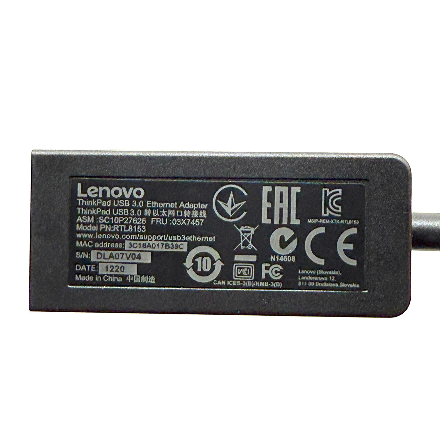 联想Thinkpad USB 3.0 转乙太网卡转接线 USB3.0 转RJ45 1000M 网卡 PXE Boot Ethernet Adapter FRU 03X7457 5C11M65347 RTL8153-3Cgeek,只卖正品 收售工厂呆滞库存尾单 联想Thinkpad USB 3.0 转乙太网卡转接线 USB3.0 转RJ45 1000M 网卡 PXE Boot Ethernet Adapter FRU 03X7457 5C11M65347 RTL8153