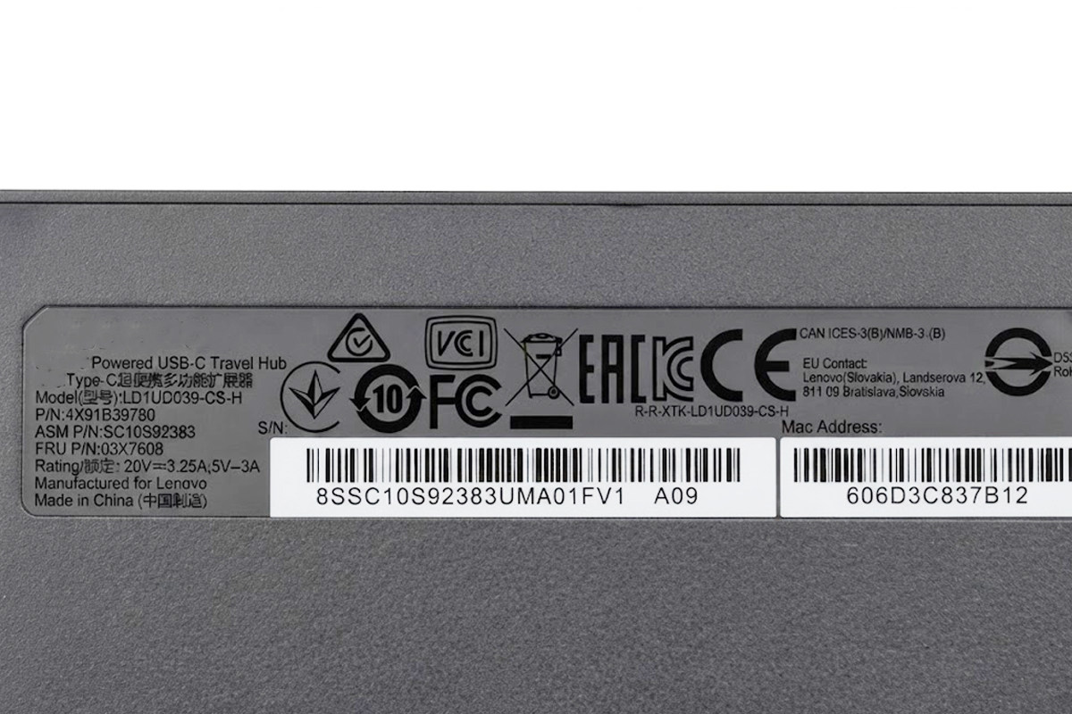 适用于联想Type-C 超便携多功能拓展器 4K 60Hz千兆网卡USB3.1 65W供电Lenovo Powered USB-C Travel Hub 4X90S92381 03X7608