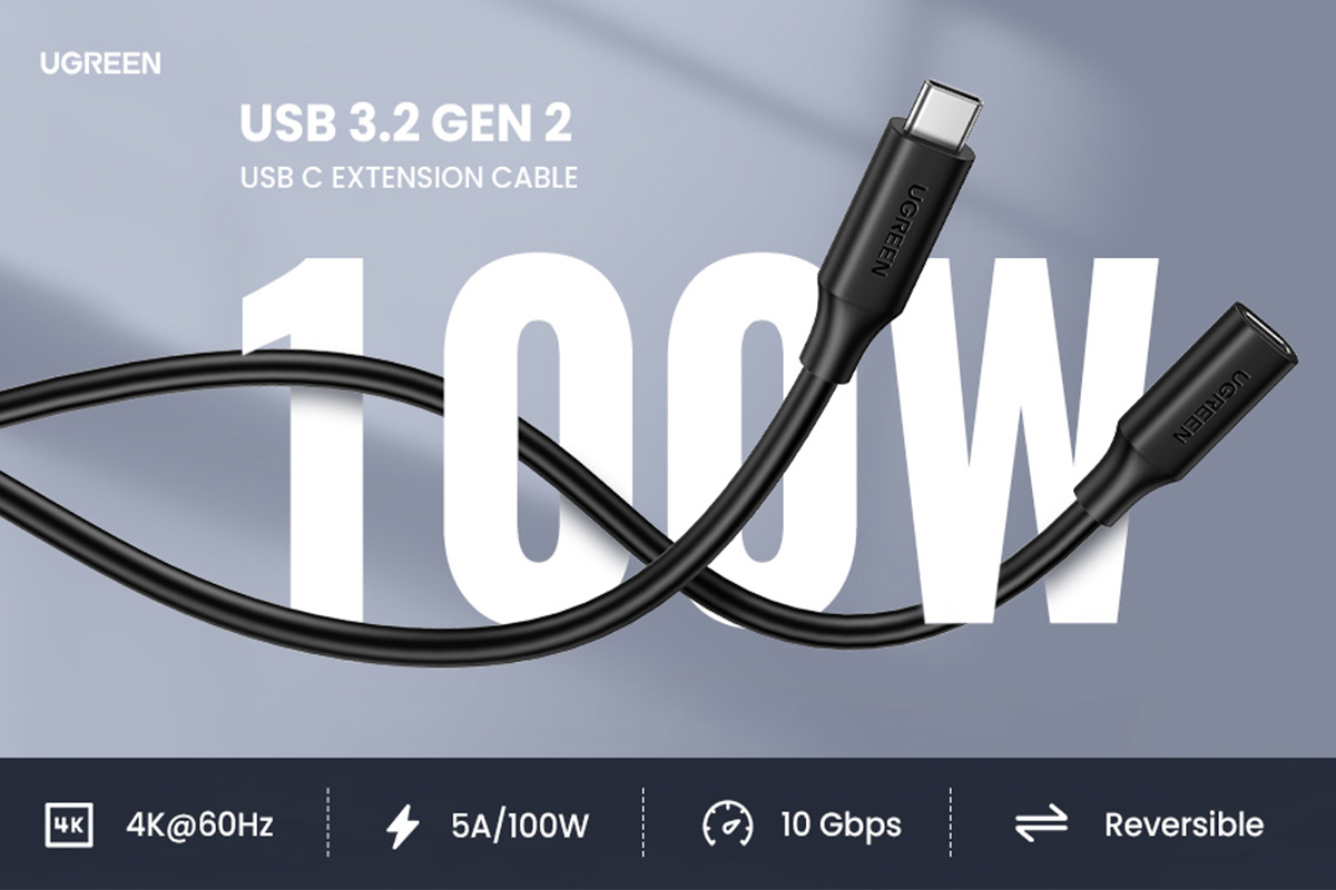 绿联UGREEN USB Type-c延长线公转母拆解 Thunderbolt 3 转接线USB3.2数据线4K投屏线扩展坞硬盘连接线50厘米 Type C Extension Cable USB 3.2