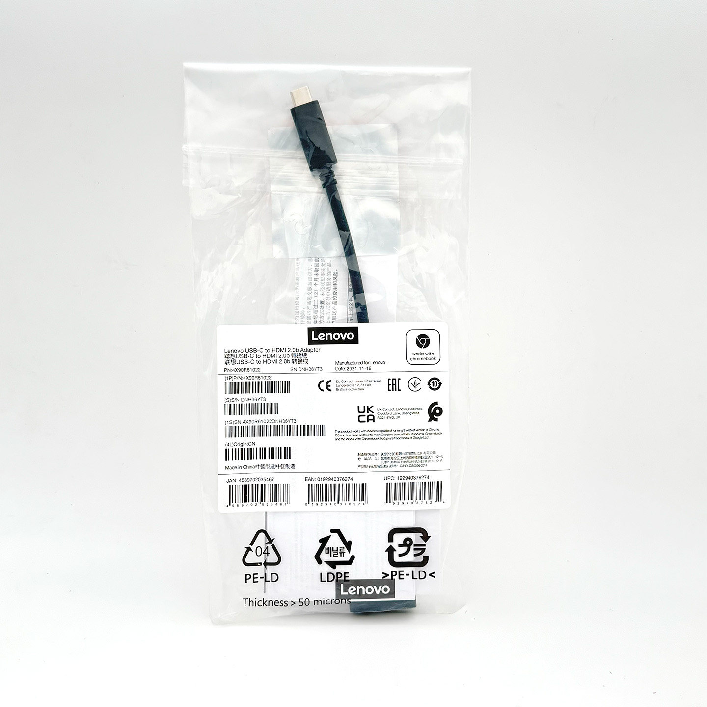 4X90R61022联想全功能USB-C雷电3 4转HDMI2.0b FRU 03X7605 4k 60hz手机平板电脑外接电视