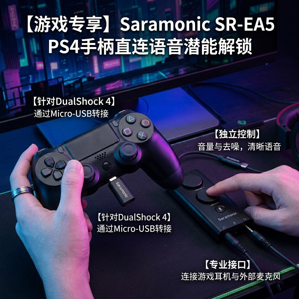 Saramonic SR-EA5降噪声卡-45dB硬件主动降噪 双耳机监听，手机/电脑/PS4/Switch通用USB-C外置声卡（Noise Reduction, Mute, Volume Control）