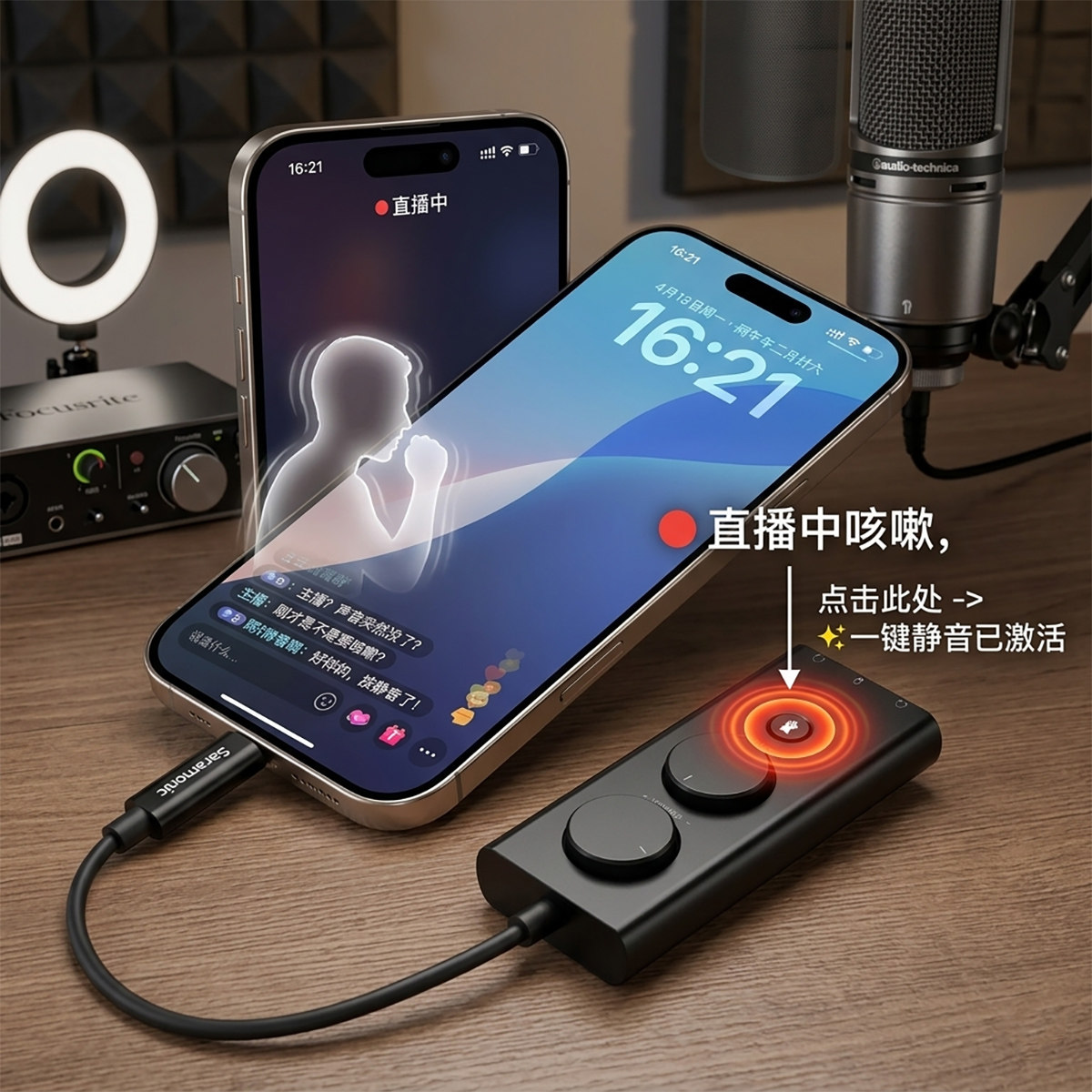 Saramonic SR-EA5降噪声卡-45dB硬件主动降噪 双耳机监听，手机/电脑/PS4/Switch通用USB-C外置声卡（Noise Reduction, Mute, Volume Control）