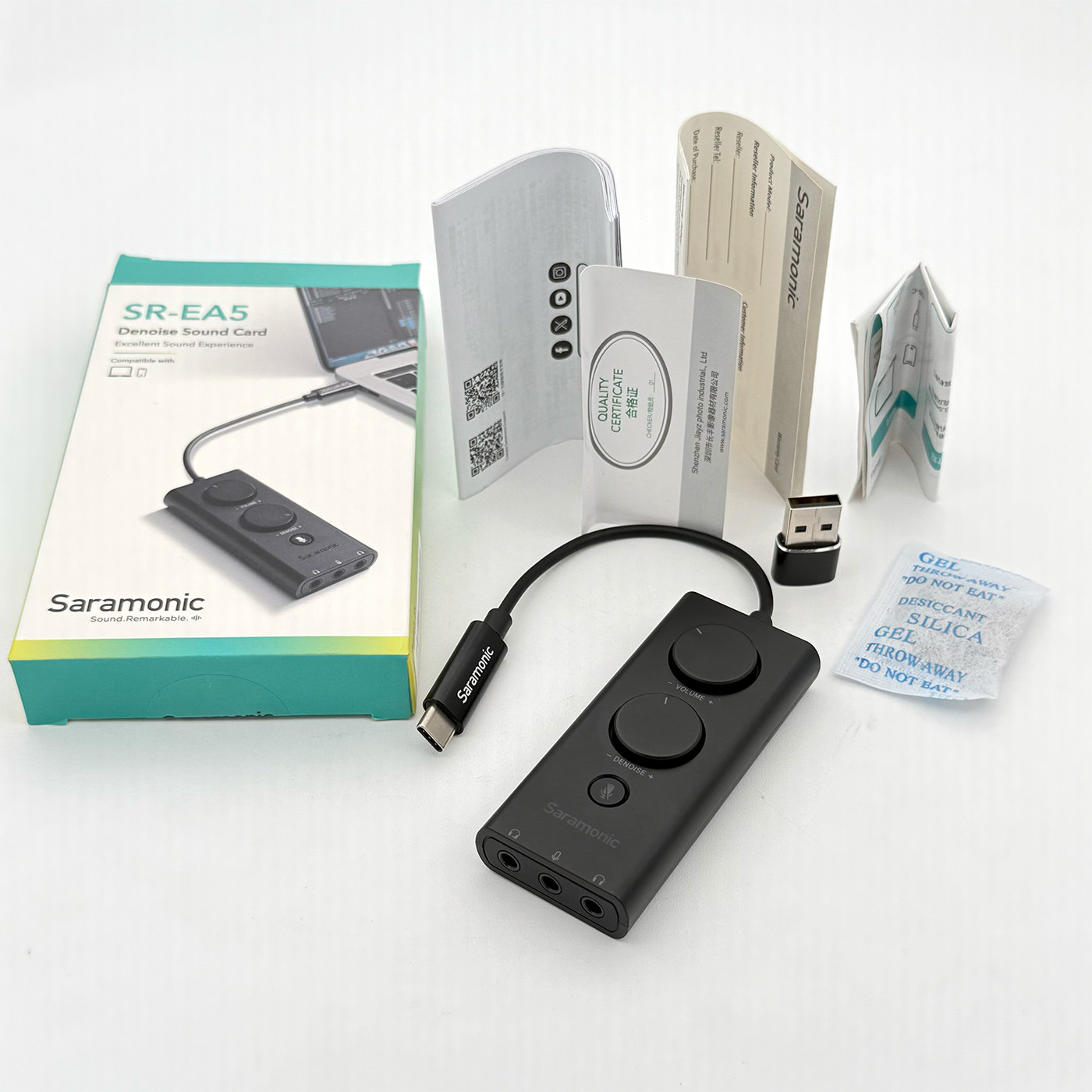 Saramonic SR-EA5降噪声卡-45dB硬件主动降噪 双耳机监听，手机/电脑/PS4/Switch通用USB-C外置声卡（Noise Reduction, Mute, Volume Control）