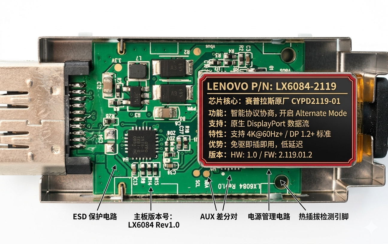 全新适用于联想 Lenovo USB-C to DisplayPort 转接线Adapter CYPD2119-01 4X90Q93303 03X7204 3840*2160 4K 60hz SC10L66918