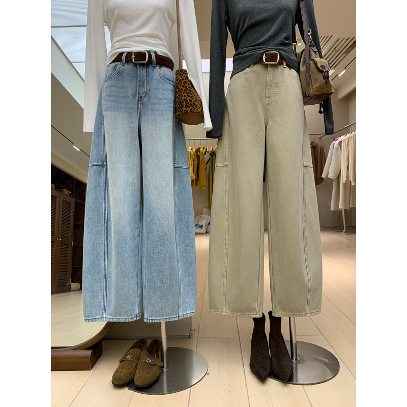 High-Waisted Banana-Shaped Wide-Leg Jeans with a Stylish Side-Stitched Design, Comfortable Lyocell Cotton Fleece-Lined High-Waisted Banana-Shaped Wide-Leg Jeans with a Stylish Side-Stitched Design, Comfortable Lyocell Cotton Fleece-Lined