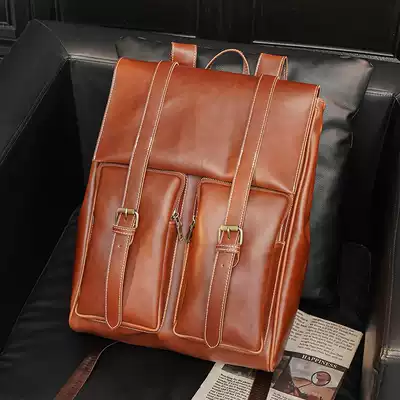 2021 new trendy brand fashion men's bag simple leather trendy men's shoulder bag retro clamshell student school bag computer bag