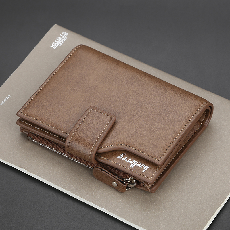 New leather clip men's short and versatile driving license card bag multi-position leather clip student vertical three-fold pull chain money clip