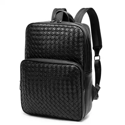 Fashion men's bag woven leather backpack Light business travel computer bag file bag large capacity backpack 2021