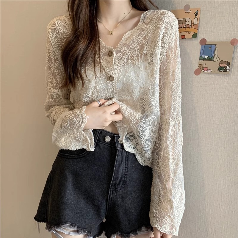 Super Fairy-Like Sun Protection Clothing for Women 2025 New Summer Thin Loose Mesh Hollow-Out Cover-Up Lace Shirt Shawl Small Jacket