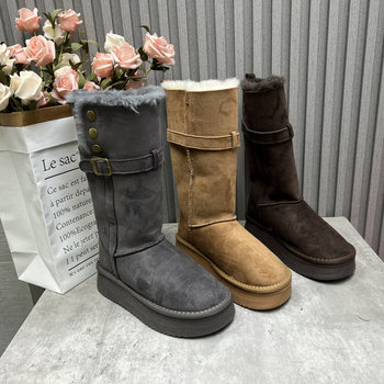 Broken code processing women's boots 2025 winter new mid-calf thick-soled retro plus velvet thickened cold-proof and warm snow cotton boots