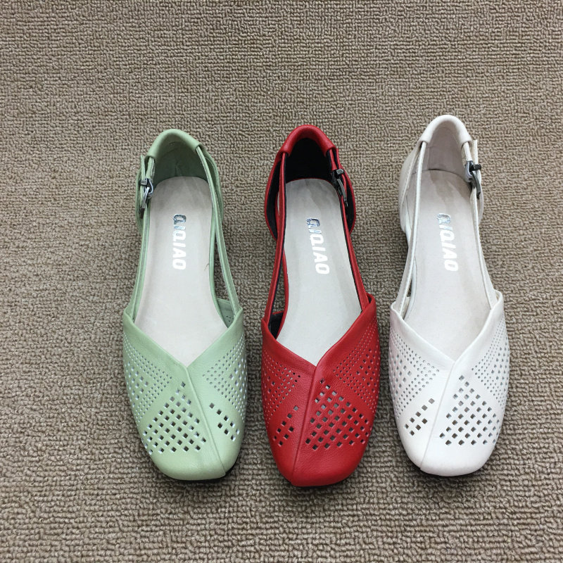 Летние универсальные босоножки с низким вырезом, 2023, из натуральной кожи, в корейском стиле, яркий броский стиль                   