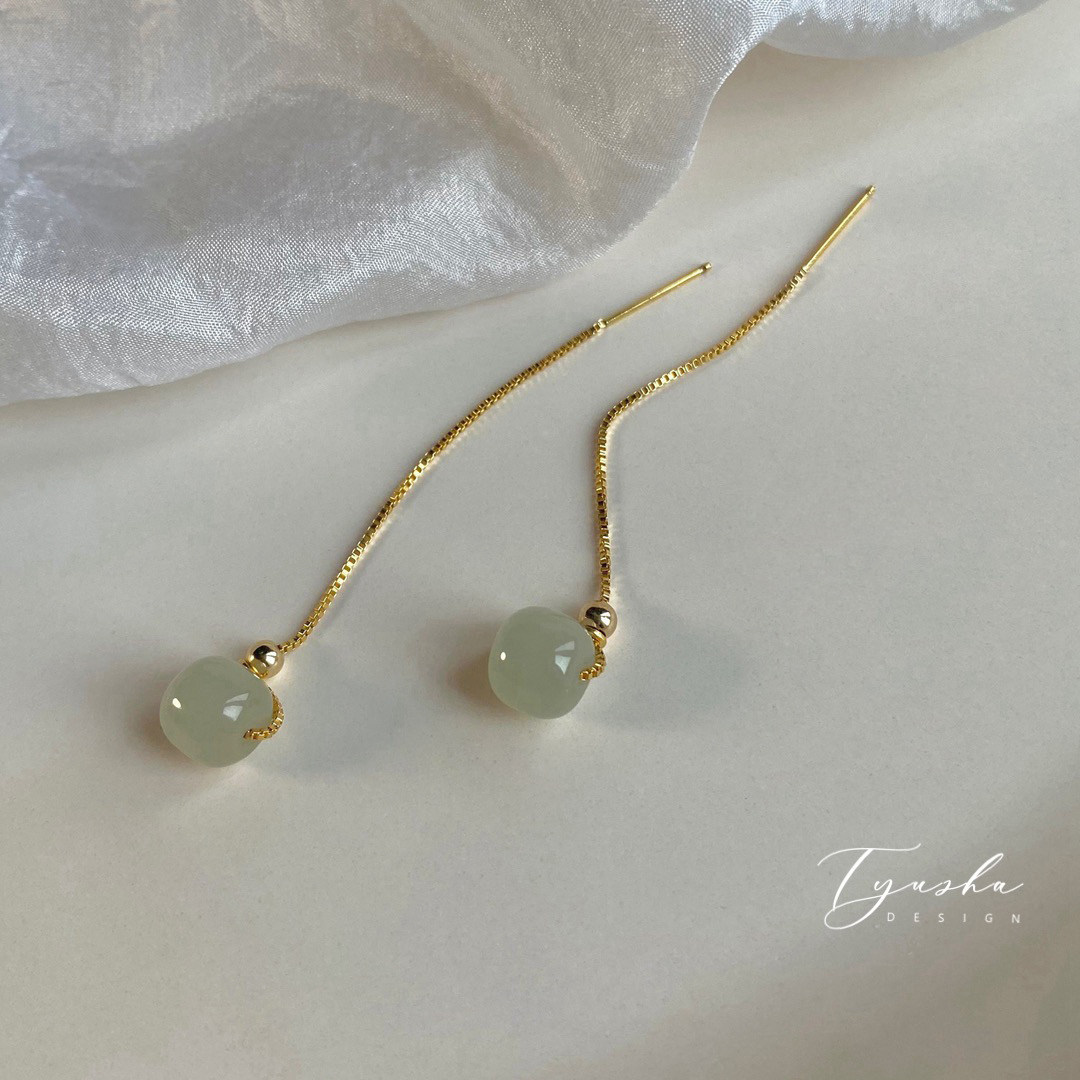 TYUSHA Temperament Natural and Tian Jade Transit Pearl Necklace American 14K Bag Gold Earrings Ear Hanging Woman Anti-Allergy