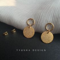 TYUSHA design 18K gold gold-plated ring frosted round round card earrings earrings earrings stud Aero