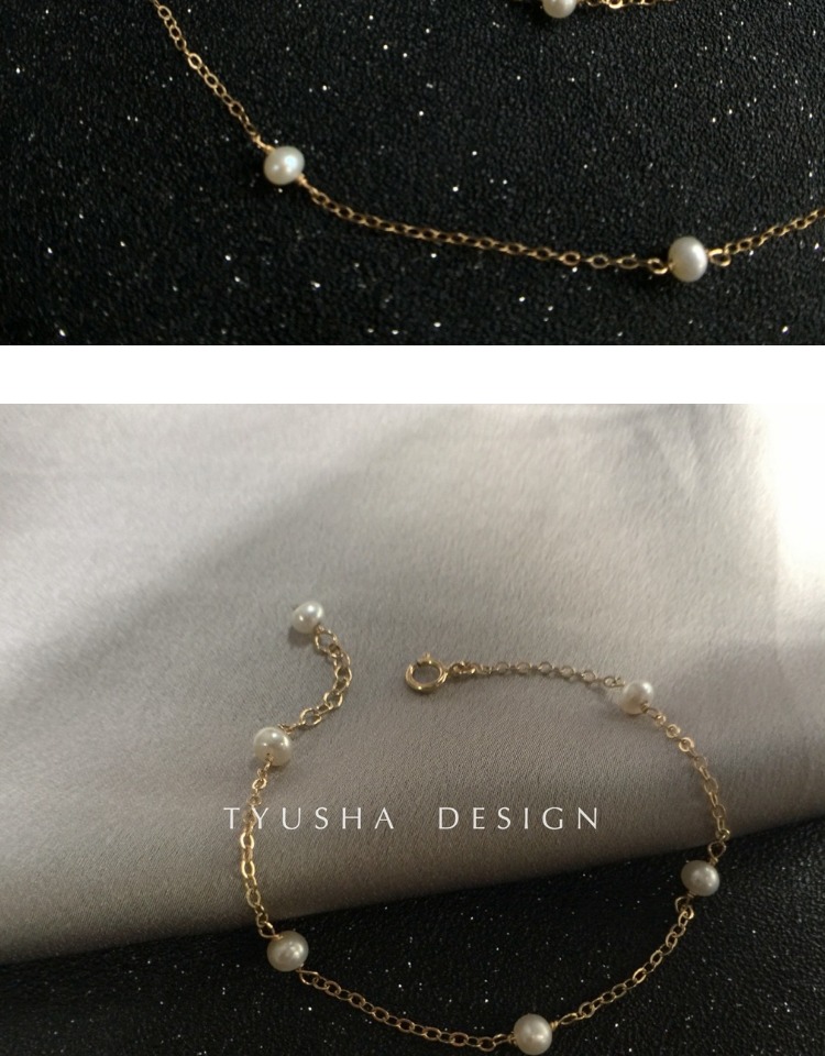 TYUSHA Ngọc trai nước ngọt tự nhiên cổ điển Nhập khẩu Vòng cổ vàng 14k Chuỗi xương đòn Vòng cổ Vòng chân - Vòng chân lắc chân nữ bạch kim