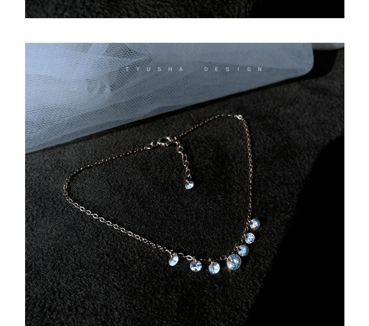 TYUSHA thiết kế Mỹ 14K vàng in gió đơn giản siêu flash zircon khoan vòng chân khí chất bạn gái tặng quà - Vòng chân lắc chân nữ