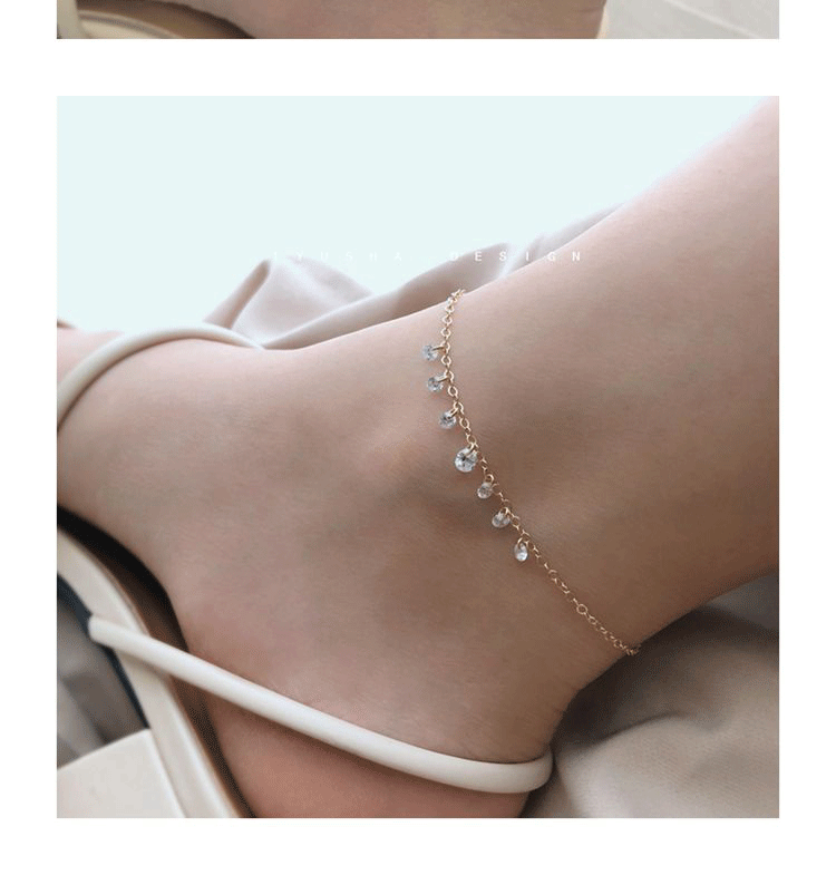 TYUSHA thiết kế Mỹ 14K vàng in gió đơn giản siêu flash zircon khoan vòng chân khí chất bạn gái tặng quà - Vòng chân lắc chân nữ