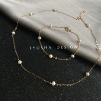 TYUSHA Classic Natural Freshwater Pearl Imported 14K Gold Gypsacea choker Necklace Bracelet