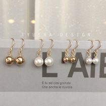 TYUSHA imported 14K gold gold beads bean ear hook earrings imported Shi family Pearl simple wild defense