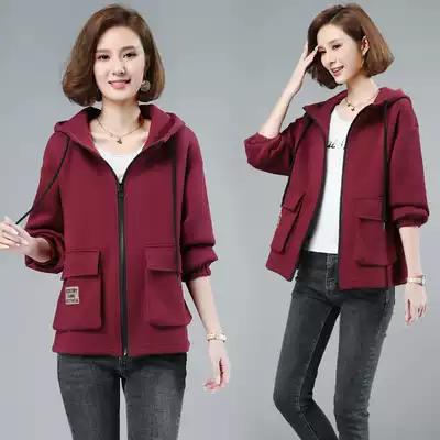 Sweater zipper jacket women Spring and Autumn thin model 2021 mother two August short version coat with hat casual cardigan