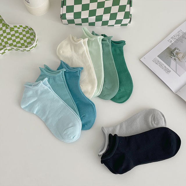 Nut mommy curled socks women's ins trendy socks summer ບາງສີແຂງ summer socks ປາກຕື້ນ invisible socks ເຮືອ