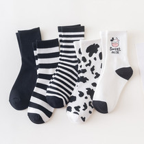 Nuts mommy cow socks womens midline socks cute black Spring and Autumn Winter Korean sports style stockings