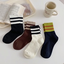 Nut Moms College Wind Striped Socks Children Spring Summer Ins Tide Korea Nets Red Out of Pure Cotton Medium Socks