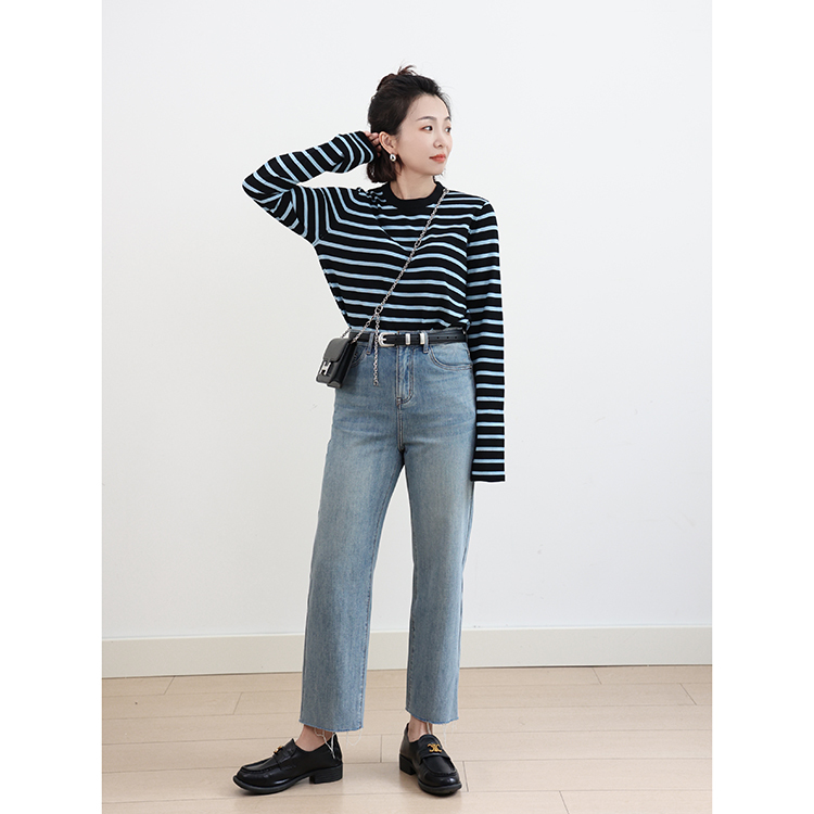 Anna, Take a Break and Go Out for a While. 48-Count Machine-Washable Wool Striped Crew Neck Long-Sleeve Pullover Casual Sweater