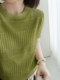 Anna Rejuvenation Fireworks World Linen Cotton Cable Pick-Hole Knitted Round Neck Solid Color Short Sleeve Literary Commuting Whitening