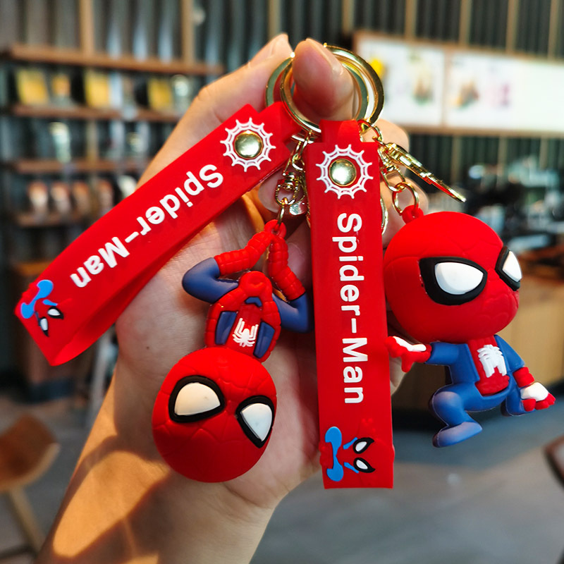 Cartoon Amazing Spider-Man Keychain Classic Marvel Figure Pendant Creative Car Silicone Ornament Bag Charm